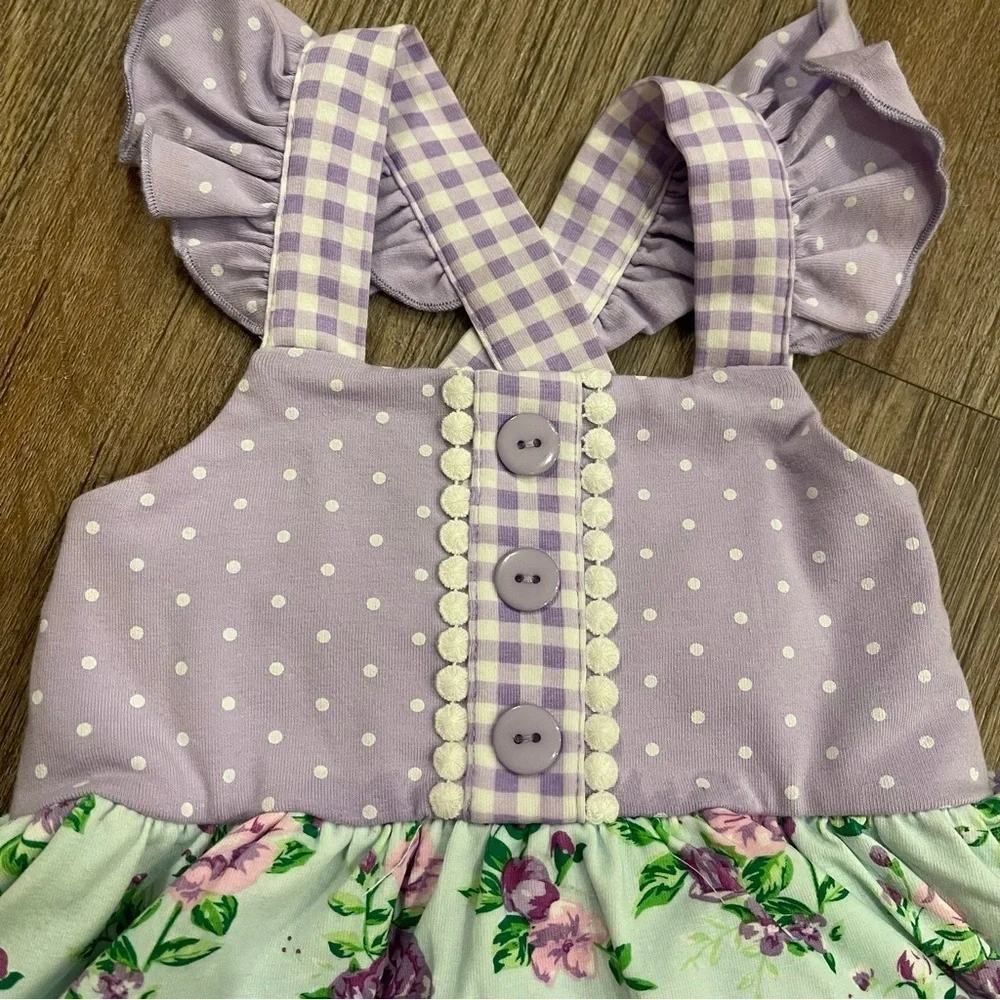 Serendipity Romper Baby Girl Sz Newborn Pastel Purple Mint Floral Gingham Girly